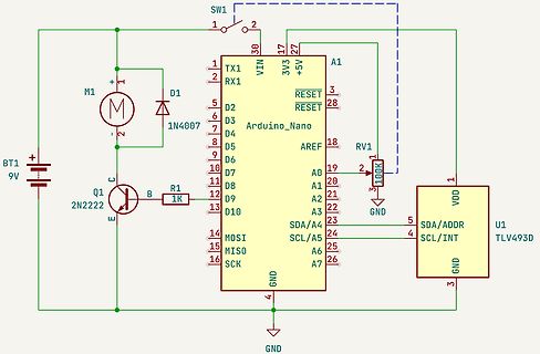 Schaltplan mit Arduino Nano, Motorsteuerung und TLV493D