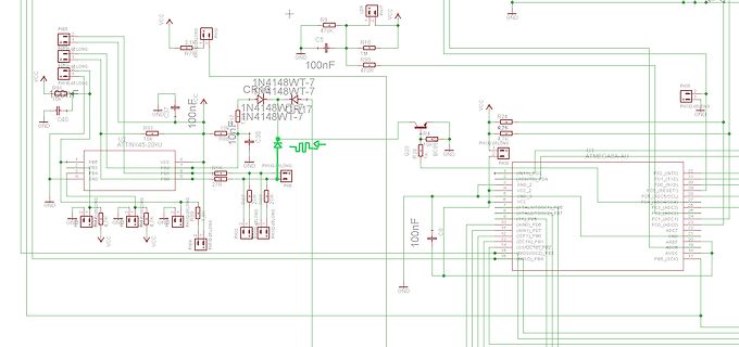 Schaltplan mit ATtiny45 und ATmega8 Mikrocontroller