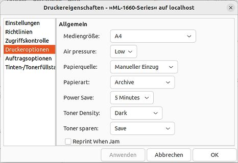 Druckereigenschaften-Dialogfenster