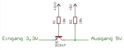 Schaltplan eines NPN-Transistors als Pegelwandler