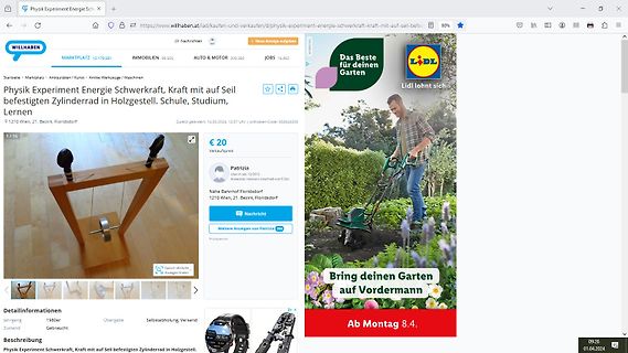 Screenshot einer Verkaufsanzeige für ein Physik-Experiment