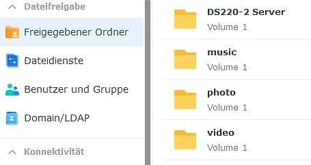 Screenshot einer Dateifreigabe-Verwaltung