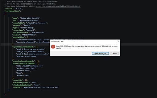 Fehlermeldung OpenOCD GDB Server in Visual Studio Code