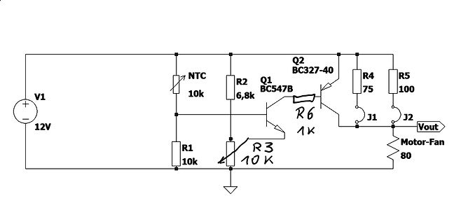 Schaltplan einer Temperatursteuerung für einen Motor-Fan