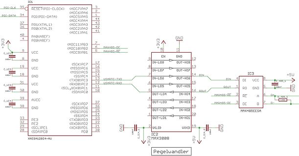 Schaltplan mit ATmega128 und RS485 Treibern