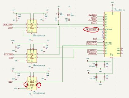 Schaltplan mit ATmega32BP-AU Mikrocontroller und Logikgattern