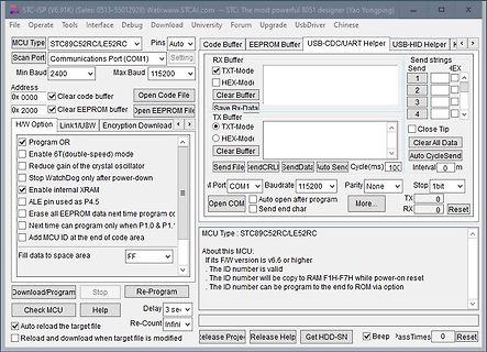 Benutzeroberfläche einer Mikrocontroller-Programmiersoftware