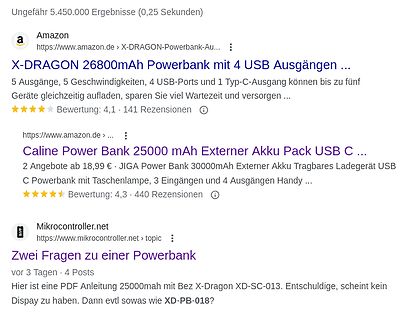 Google-Suchergebnisse für Powerbanks