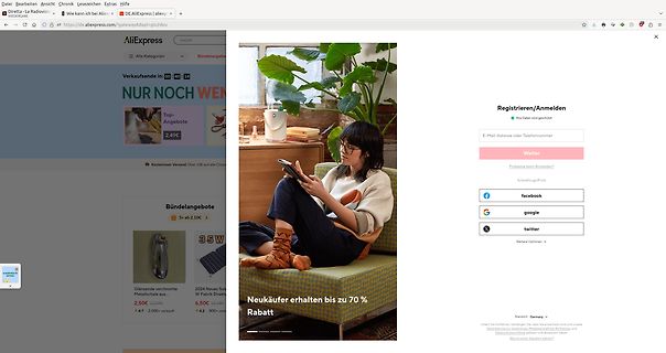 AliExpress Login-Seite