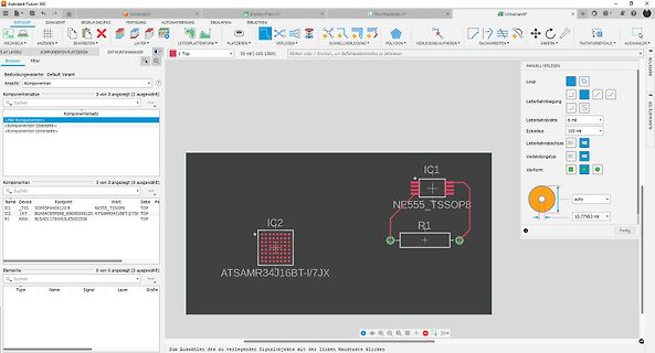 PCB-Layout Ansicht in Autodesk Fusion 360