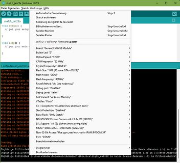 Arduino IDE mit ESP8266 Firmware Upload Log