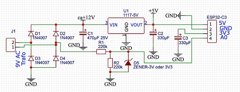 Schaltplan eines Netzteils für ESP32-C3