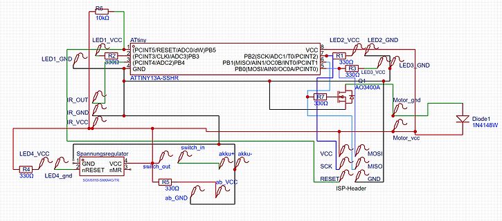 Schaltplan mit ATtiny13A-Mikrocontroller und Spannungsregler