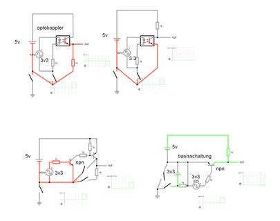 Verschiedene Schaltungen mit Optokoppler und NPN-Transistor