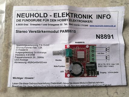 Datenblatt eines Stereo Verstärkermoduls PAM8610