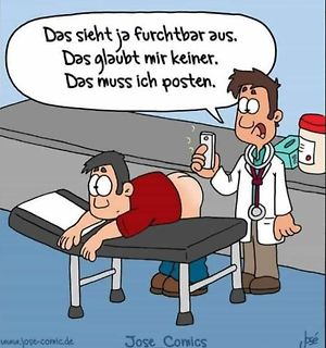 Comic von Arzt und Patient auf Untersuchungsliege