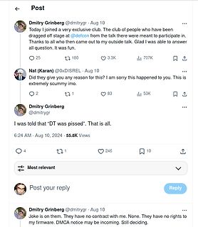 Screenshot eines Twitter-Threads über eine Konferenz-Ausschlussentscheidung