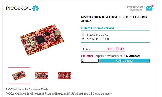 Webseite eines PICO2-XXL Development Boards