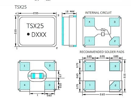 Datenblatt Zeichnung TSX25 Bauteilmaße und Layout