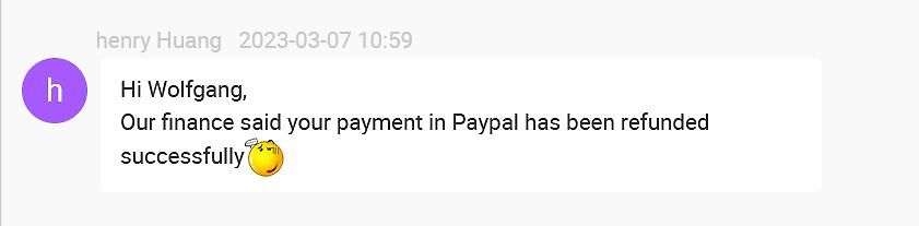 Nachricht über eine PayPal-Rückerstattung