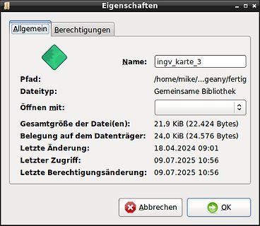 Dateieigenschaften-Fenster unter Linux