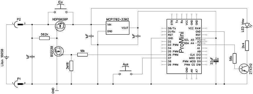 Schaltplan mit ProMini Mikrocontroller und LED-Steuerung