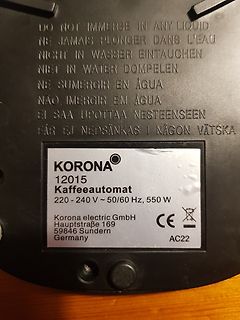 Typenschild einer Kaffeemaschine