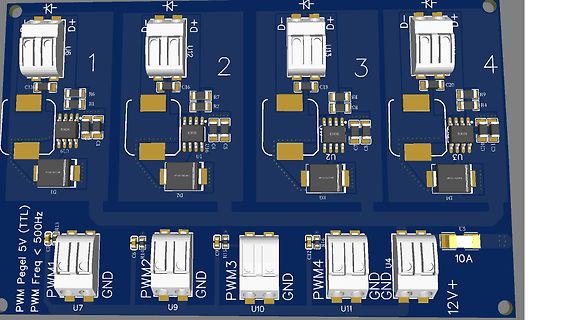 3D-CAD-Ansicht eines Leiterplatten-Layouts