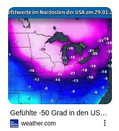 Wetterkarte mit Temperaturwerten in den USA