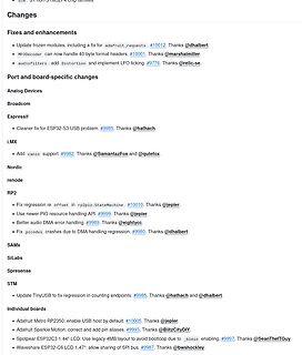 Changelog von Software-Updates für Mikrocontroller-Plattformen