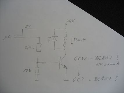 Handgezeichneter Schaltplan mit Transistor und Spule