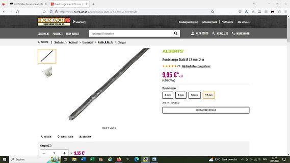 Screenshot eines Online-Shops für eine Rundstange