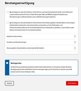 Vodafone Beratungseinwilligung Webseite