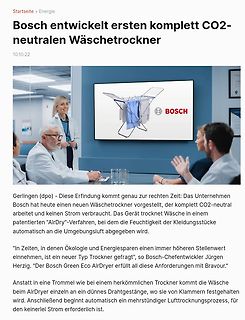 Zeitungsartikel über Bosch CO2-neutralen Wäschetrockner