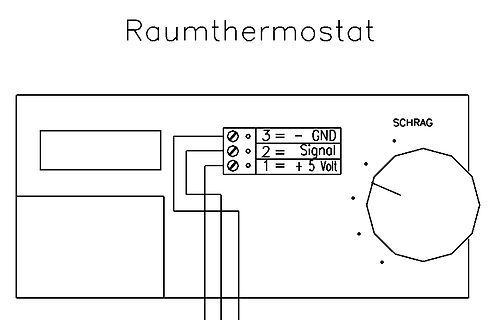 Skizze eines Raumthermostats mit Anschlussbelegung