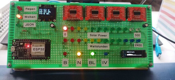Selbstgebaute Solar-Messplatine mit ESP32 und LEDs
