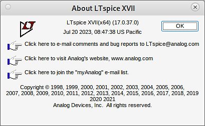 About LTspice XVII Dialogfenster