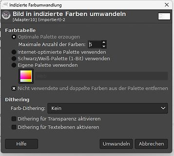 Dialogfenster zur Farbumwandlung in indizierte Farben