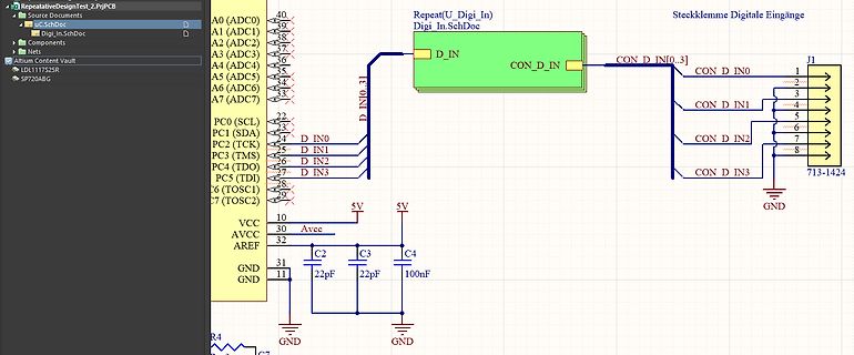 Schaltplan eines Mikrocontrollers mit digitalen Eingängen