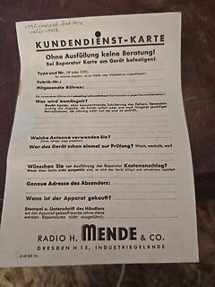 Kundendienst-Karte von Mende & Co.