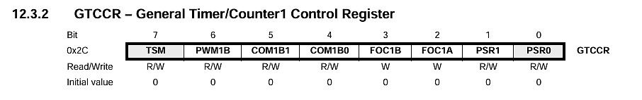 Registerbelegung GTCCR General Timer/Counter1 Control Register