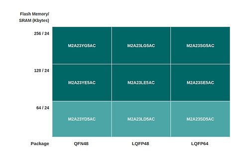 Produktmatrix Mikrocontroller Flash/SRAM und Gehäuse