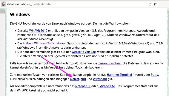 Informationen zur AVR GNU Toolchain unter Windows