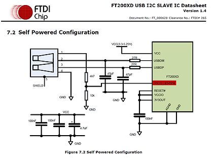 Schaltplan einer Self Powered Configuration für FT200XD