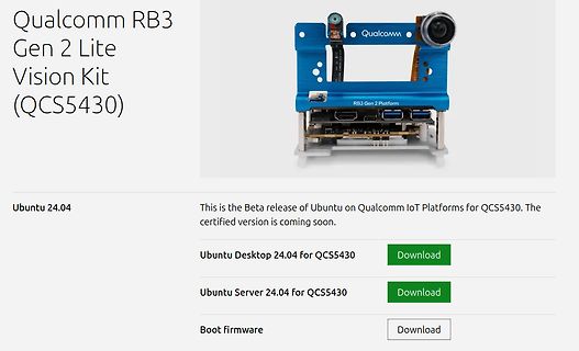 Downloadseite für Ubuntu auf Qualcomm RB3 Gen 2 Lite