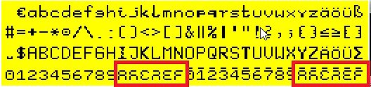 Zeichenvorrat mit Buchstaben, Zahlen und Sonderzeichen