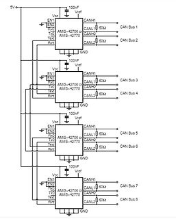 Schaltplan mit vier CAN-Transceivern