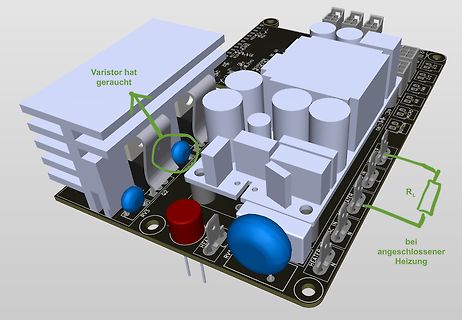 3D CAD Modell einer Leiterplatte mit Beschriftung