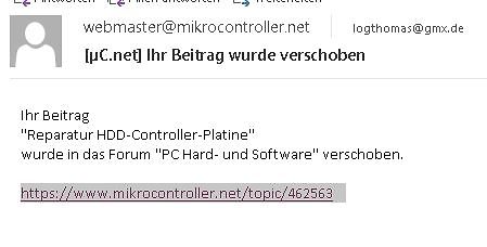 Benachrichtigung über verschobenen Forenbeitrag