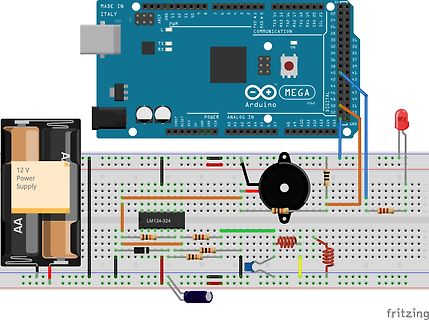 Fritzing-Schaltplan mit Arduino Mega und Breadboard-Aufbau